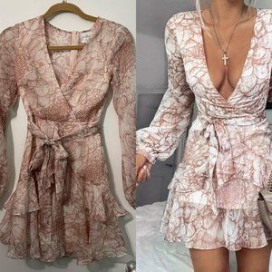Women's Princess Polly Blush Nude Ruffle Sheer Fit & Flare Dress XXS/0 NWT